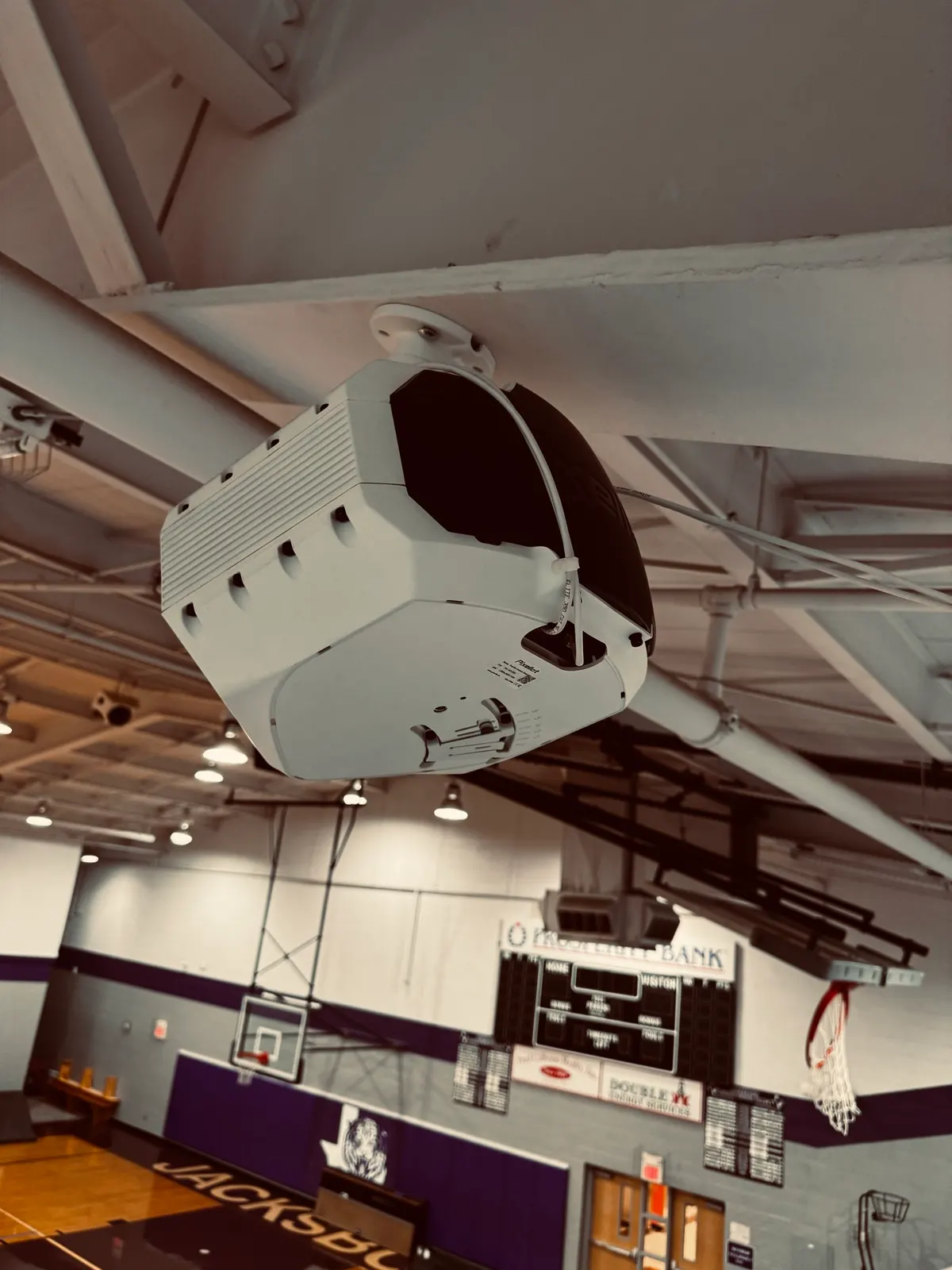 Sports camera install in a school gym